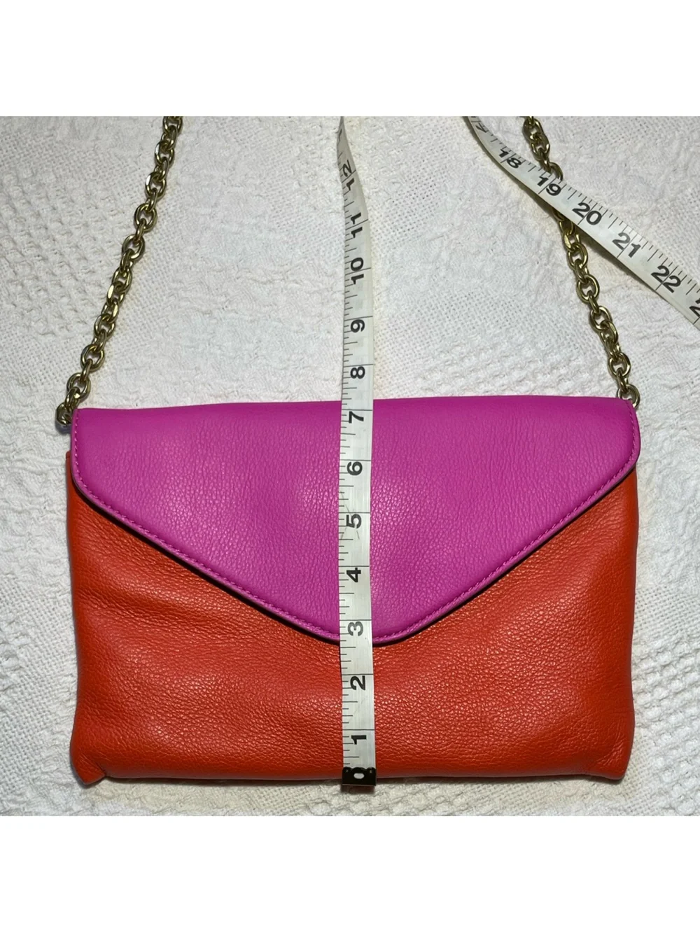 J.Crew Invitation Clutch – Colorblock Leather Orange & Fuchsia Pink